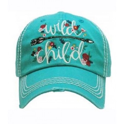 WILD CHILD Turquoise Blue Factory Distressed Vintage Ladies Cap Hat Adjustable  eb-30161238